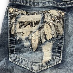 Miss Me E3363EBR Medium Stone Washed Mid-Rise Easy Boot Jeans with Embroidered &